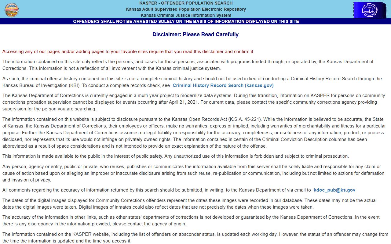 Neosho County arrest records and court charges KASPER search disclaimer