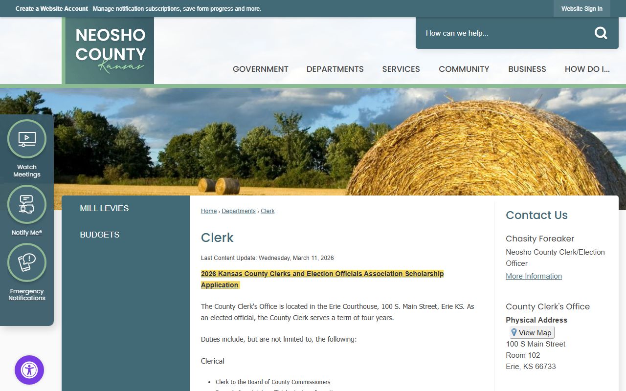 Neosho County Clerk records request source page