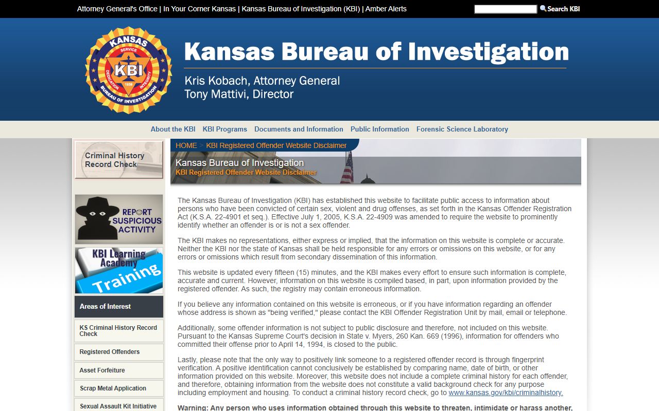 Neosho County criminal court records KBI registered offender registry