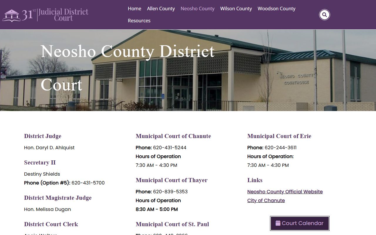 Neosho County District Court records page