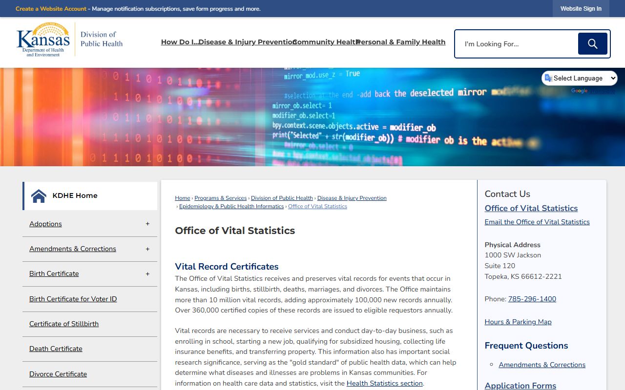 Neosho County marriage and divorce records KDHE Office of Vital Statistics page