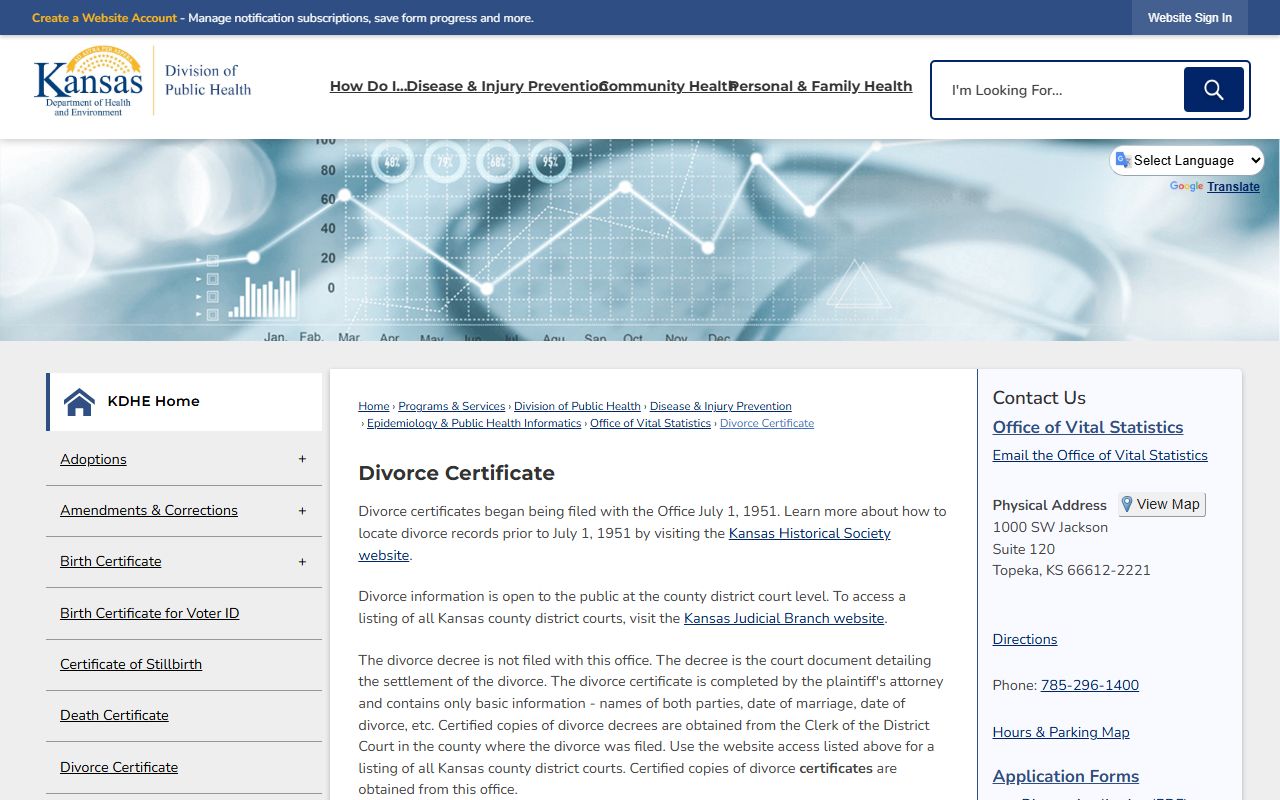 Neosho County divorce records KDHE divorce certificate page