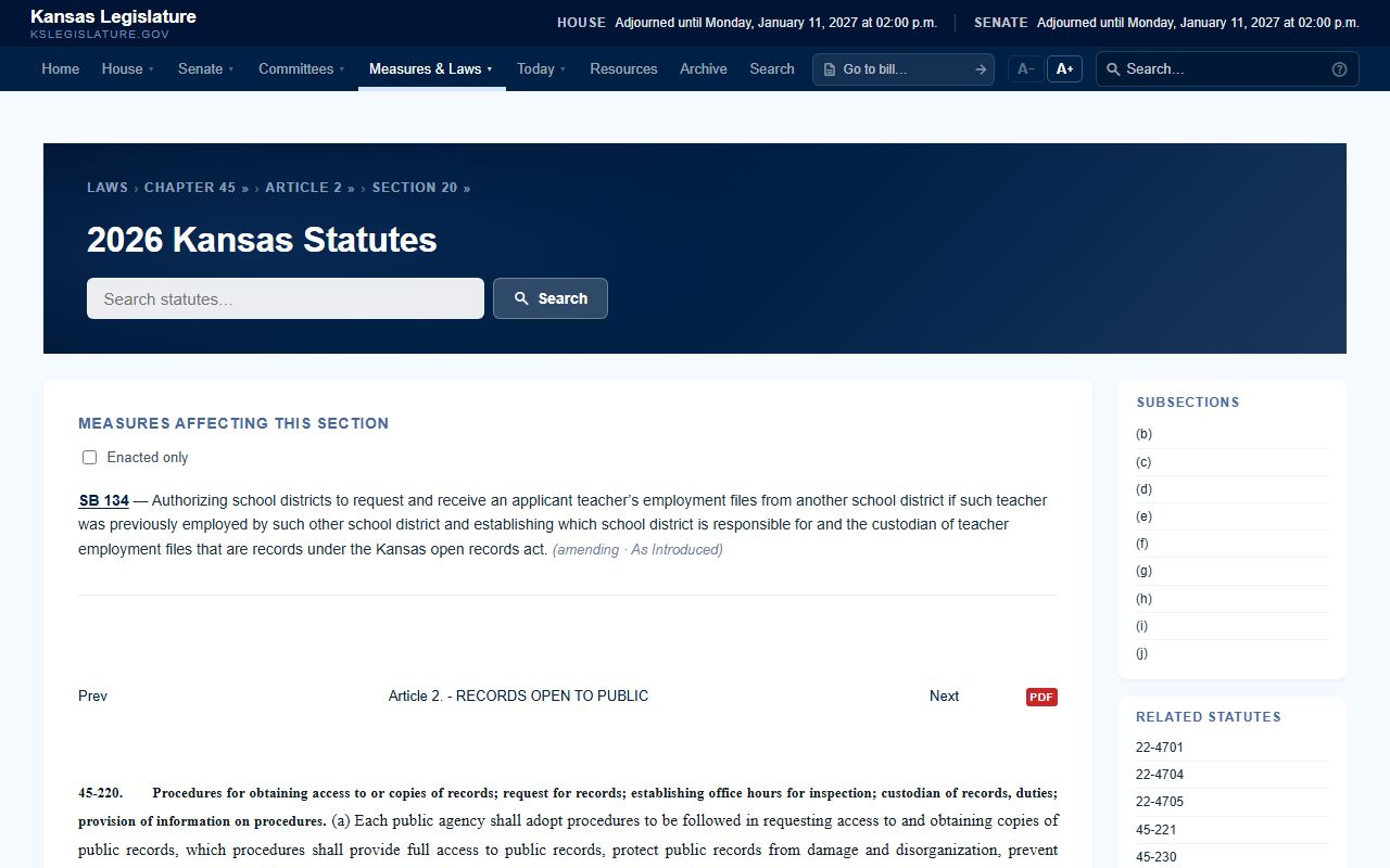 Neosho County probate records K.S.A. 45-220 records access procedures