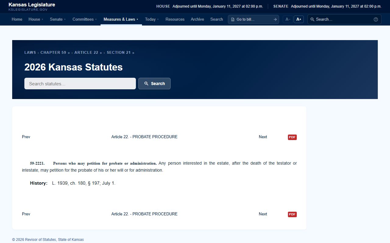 Neosho County probate records K.S.A. 59-2221 probate petition statute