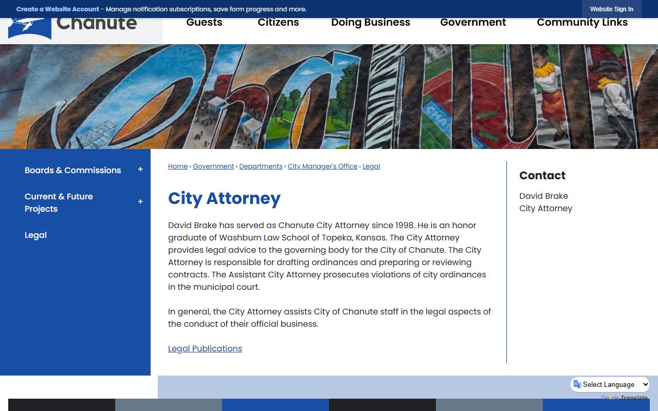 Neosho County traffic court records Chanute City Attorney page