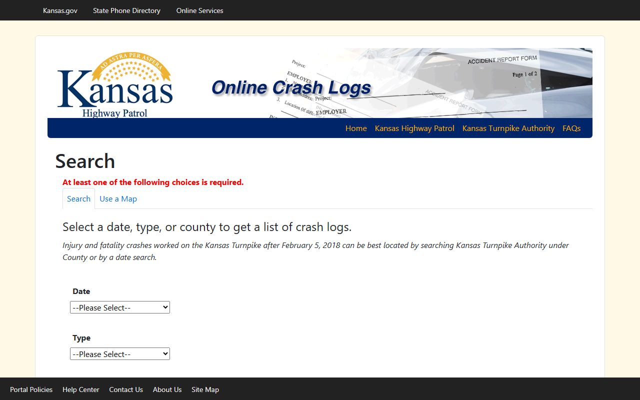Neosho County traffic court records KHP crash log search form
